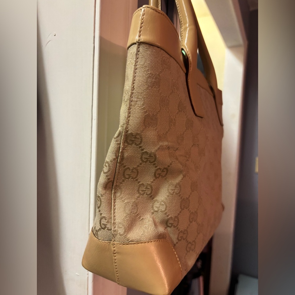 Gucci Tan Monogram GG Tote Bag Vintage canvas with leather trim - Picture 4 of 14